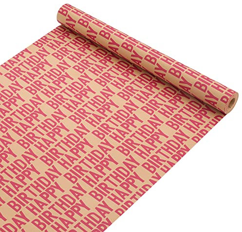 HBell Geburtstags-Geschenkpapierrolle,rotes Happy Birthday-Geschenkpapier-Set,Kraft-Geschenkpapier mit Klebeband,Papierseil,recycelbar,umweltfreundlich,geeignet für Jungen,Mädchen,Männer,Frauen
