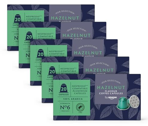 by Amazon Café Noisette, Capsules en Aluminium Compatibles Nespresso, 100 unités (5 paquets x 20) - Certifié Rainforest Alliance