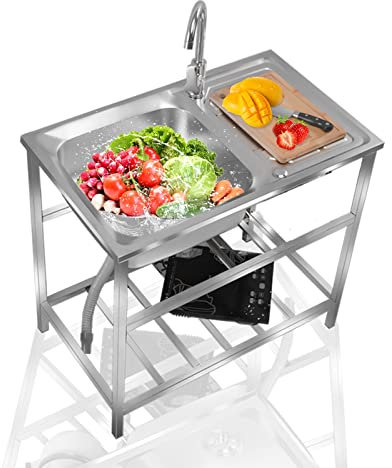 Fregadero Portatil Camping,Fregadero de Cocina Comercial con Banco de Trabajo, Fregadero Cuadrado para Catering con Grifo de Agua, para Interior y Exterior Garaje, Jardín, Cocina, Lavadero ( Color : S