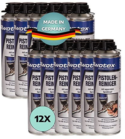 AWOTEX Schaum- & Pistolenreiniger 500 ml I 12 Dosen PU-Schaum-Reiniger I hochwirksamer Reiniger für Bauschaum Pistole I PU-Reiniger I Reiniger für PU Schaumpistole I Baustellen Zubehör