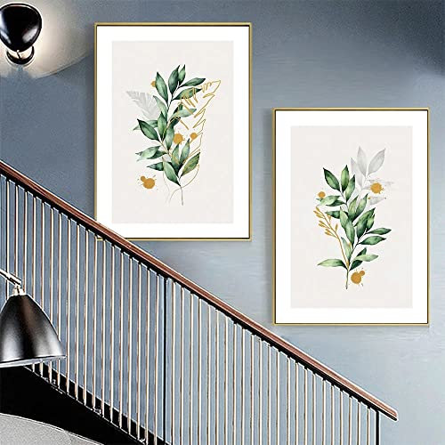 2er Poster Set, Abstrakt Blätter Bilder, Moderne Wandbilder, Bilder Set Wohnzimmer Deko Schlafzimmer, Leinwandbilder Wandposter OHNE Rahmen (B,50x70cm)