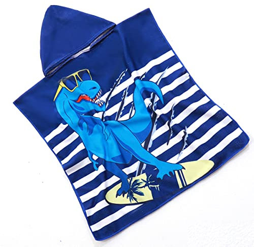 FEBE Badeponcho Kinder T-Rex Badetuch Mit Kapuze Bademantel für Kleinkind