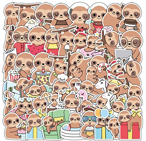 Bric Dodo 50 Stück Faultier Aufkleber Wasserflaschen Laptop Telefon Gitarre Skateboard Computer Vinyl Stickers Wasserdicht Ästhetisch Cartoon Sloth Aufkleber für Jugendliche Kinder Erwachsene