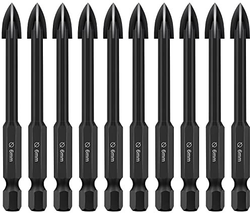 10PCS Glass and Tile Drill Bit,1/4 Hex Shank 6 mm Multi-Purpos Glass Concrete Drill Bit Set Masonry Drill Bits for Mirror and Ceramic Tile on Concrete and Brick Wall