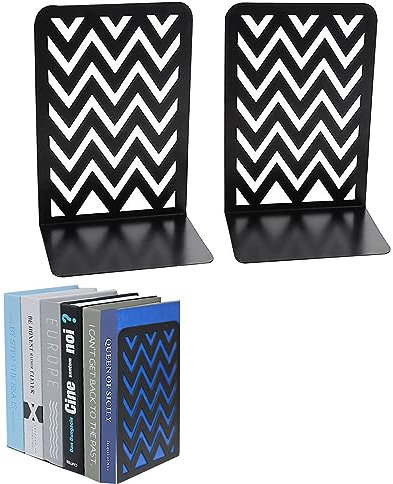 Buchstützen Metall Schwarz Buchhalter Regal-Bookend Holder mit rutschfeste Bücherstopper für Schule Zuhause Büro ((1 Paar)