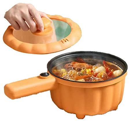 Pentola Elettrica, Mini Pentola Elettrica Multifunzione Antiaderente Pentola Da Cucina Casseruola Da Cucina Padella Elettrica Portatile Con Manico Lungo Rivestimento Antiaderente (Colore zucca)