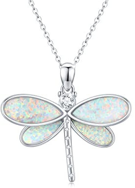 OHAYOO Opal Libelle Halskette 925 Sterling Silber Libelle Anhänger Halskette Niedliche Libelle Schmuck Weihnachten Geschenke für Frauen Mädchen Kinder