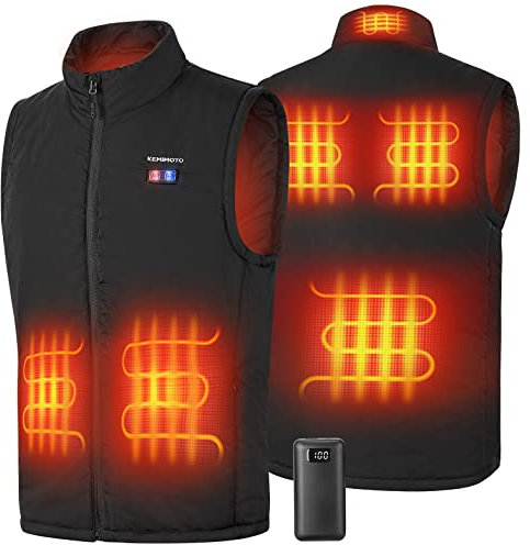 KEMIMOTO Heated Gilet for Men and Women, Electric Heated Vest 9600 mAh Battery Waterproof Heating Vest 6 Heating Zones and 3 Stalls Adjustable Temperature Warm Jacket Motorcycling Hiking Fishing