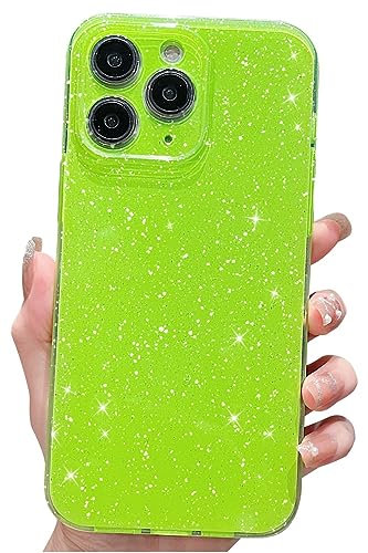 Finyosee Compatible with iPhone 11 Pro Max Case 6.5 inch, Cute Neon Bright Color,Glitter Bling Thin Slim Shockproof Silicone Sparkly Case, Soft TPU Phone Case for Women Girl-Neon Green