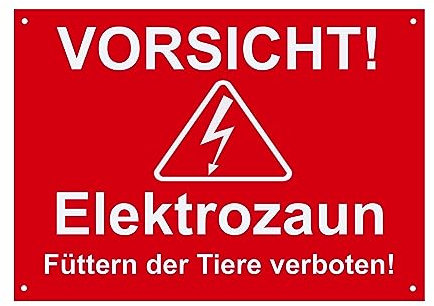 Hinweis Schild Vorsicht Elektrozaun - Füttern der Tiere verboten - Warnschild aus Kunststoff - Graviertes Schild in verschiedenen Größen (Rot)