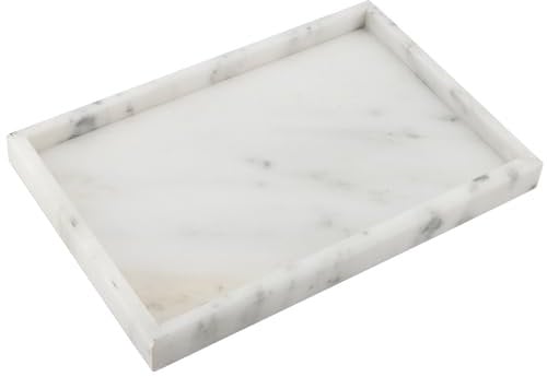 ZOENHOU 30 x 20cm Natural Marble Stone Tray, Starry White Rectangle Bathroom Tray Toilet Tank Storage Tray, Decorative Vanity Tray Holder for Coffee Table, Sink Countertop