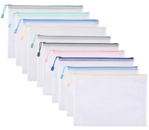 Awilnax Plastic Wallets A5 Mesh Zipper Pouches File Folders Zip Wallets Ziplock Bags for School Document Supplies, Cosmetics Travel Storage Bags, Cross Stitch, Board Games Storage