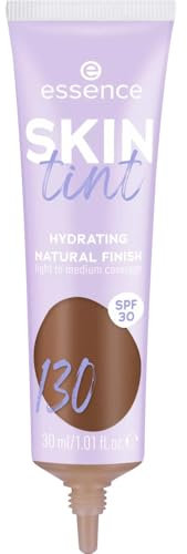 essence SKIN tint, Make-up, Nr. 130, Braun, feuchtigkeitsspendend, natürlich, vegan, ölfrei, UVA- und UVB-Filter + SPF 30, ohne Parfüm, 1er Pack (30ml)