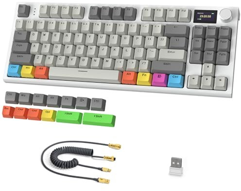 ATTACK SHARK K86 Tastiera Meccanica Wireless 75%, Tastiera da Gioco 2.4G/BT5.0/USB-C Cablata, TKL 87 Tasti, Display a Colori TFT HD da 1,2'' e CNC Knob, Hot-swap RGB Backlit PBT Keycap - GrigioPro