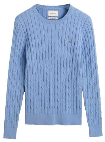GANT Women's Stretch Cotton Cable C-Neck Pullover Sweater, Clear Sky, L