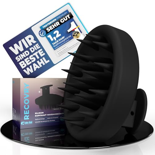 RECOVRY Kopfhaut Massagebürste – 100% Silikon Scalp Massager für Männer & Frauen | Fördert Haarwachstum & Kopfhautpflege | Kopfmassage Bürste, Haarmassagebürsten (Onyx Black)