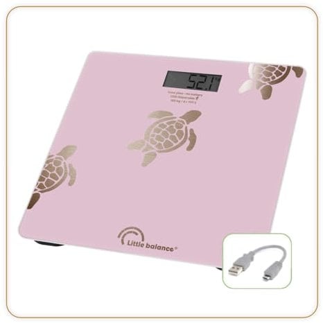 LITTLE BALANCE 8729 Tortues Gold métallisées, Pèse-personne sans pile, Rechargeable USB-C, Réparable, 180 kg, Design Gold métallisée