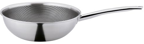Spring Vulcano Cut Resist PURE Ø 28 cm, Wokpfanne, Edelstahl, Antihaftbeschichtet, 100% PFAS frei, Induktionsgeeignet, 5-lagen Mehrschichtmaterial, Kratzfest, Ofen feste Servierpfanne