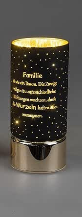 formano 1 Stück Deko-Licht 15cm mit Spruch und Timer-schwarz m. goldenen Sockel, Familie ist wie ein Baum...