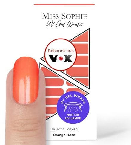 Original Miss Sophie UV Gel Nagelfolien I 20 ultra-dünne Nagellack-Streifen Orange Rose I UV Nagelfolien I Hält auf Natur- sowie lackierten, Acryl-, Gel- & Shellac-Nägeln