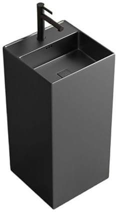 Lavabo con pedestal para baño, Lavabo cuadrado de cerámica con pedestal for baño, lavabo de pie, lavabo con orificio de desbordamiento y escurridor, grifo/espejo/gabinete opcional Lavabo de pedestal(B