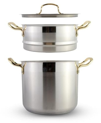 Saharashop Couscous Topf 6, 8 und 12 Liter Dampfgarer Couscous Pot (3-in-1) 12 Liter Couscous Topf/Dampfgarer