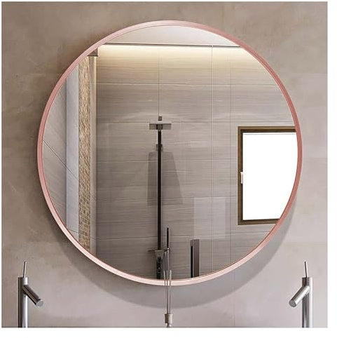 lirrebol Miroir Rond en Or Rose, Miroir Circulaire pour Mur, Grand Miroir décoratif, Miroir de vanité de Salle de Bain, incassable, Miroir à Cadre en métal, 60 cm