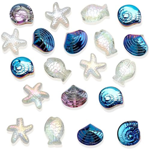 Ozean Thema Perlen Für Armbänder - Blau Schnecke Muschel Set Zum Selber Machen - Weiß Seestern Fisch Perlenset Meer Entwurf Glasperlen Zum Auffädeln