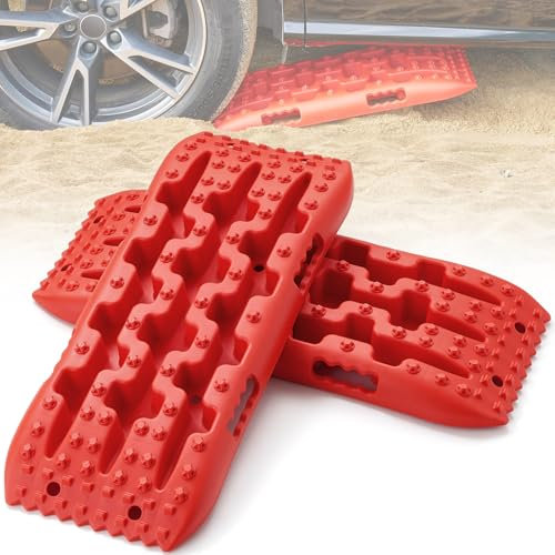 VEVOR Traktionsbretter Traktionsmatte 10 t, Traktionsband für Geländefahrzeuge/Autos/SUVs/Wohnwagen, Paar Reifen-Traktionsmatten auf Schnee, Sand, Schlamm, Aufbewahrungstasche, kurz, rot