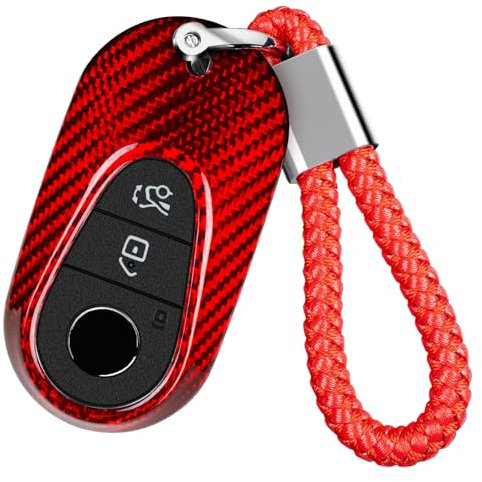 T-carbon schlüssel hülle kompatibel mit Benz,echte Glasfaser Autoschlüssel Hülle kompatibel mit A B C E S Klasse G Klasse C Klasse Schlüsselanhänger Fall Shell 2020-2023 2024, rot