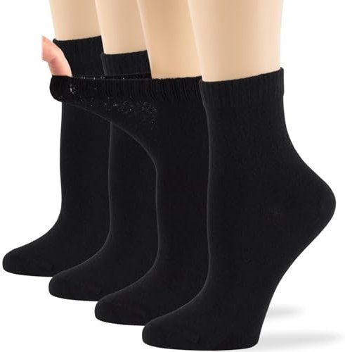 Dafi soft 4 Pairs Women Bamboo Quarter Diabetic Extra Wide Fashion Socks, Soft Top, Made in Turkey UK 6-8, Black