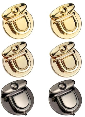 JEXOWIQ 6 pcs Verschluss Schloss für Tasche,3 Farben,Steckschloss für Taschen Metall Taschenverschluss Drehverschlüsse für Handtaschen für Leder Tasche Portemonnaie Geldbörse DIY