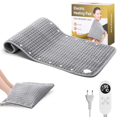 Heizkissen 43x83cm, Elektrisches Wärmekissen mit Timing Automatischer Abschaltung und 9 Temperaturstufen, Heizdecke mit fünf Paar Druckknöpfen für Rücken, Nacken, Schulter, Bauch, Maschinenwaschbar
