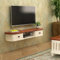Schwebender TV-Ständer mit Schubladen, Holz, Wandmontage, Wandschrank für Schlafzimmer, Router, Set-Top-Box, Kabelmanagement-Loch, Walnuss, 122 cm