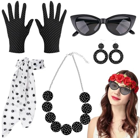 Wpsagek 50er-Jahre-Frauen-Set - Handschuhe Halskette Stirnband,Party-Outfits Retro-Outfits für die Disco-Party
