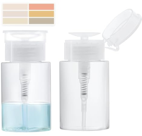 2 Pack Push Down Pump Dispenser, Empty Pump Bottle Dispenser with DlY Lables for Nail Polish, Makeup Remover, Alcohol, Facial Toner 3.38oz/100ML