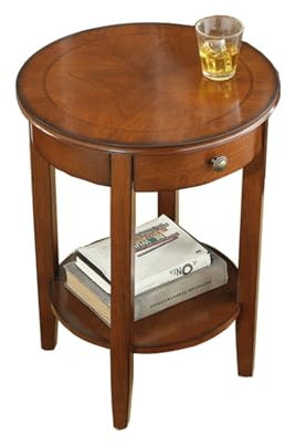 ShAzan Tables Table d'appoint américaine Salle de séjour en Forme de Colonne Double Table d'appoint avec étagère de Rangement, Tables de canapé et Consoles Tables téléphoniques(Walnut)