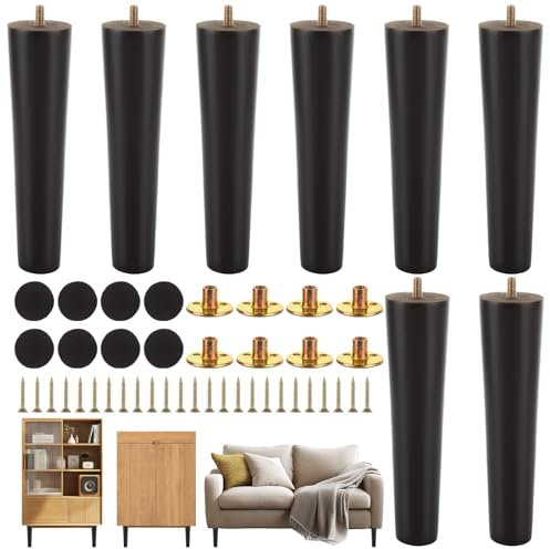 FVIEXE Lot de 8 pieds de meubles en bois noir de 20,3 cm, pieds de rechange modernes du milieu du siècle pour table basse, table d'appoint, table de nuit