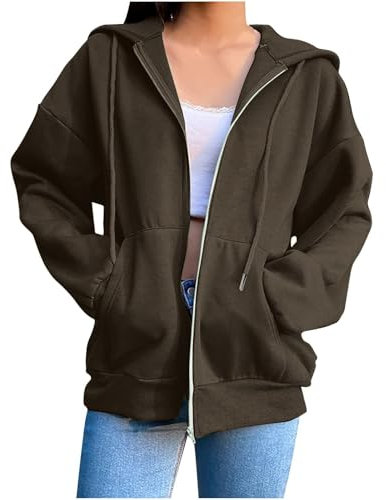 Womens Oversized Hoodie,Zip Up Hoodie Lightweight Long Sleeve Sweatshirts Casual Jumpers Zipper Hooded Jackets,Blanket Hoodie Women Brown