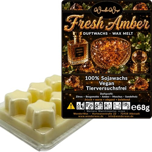 WonderWax® Duftriegel 6 x Duftwachs Sterne Weiß Fresh Amber | Farbe: Weiß | Raumduft für Duftlampen, Wax Melt, Sojawachs, Indoor Duftöl Wachs schmelzen für Aromalampe