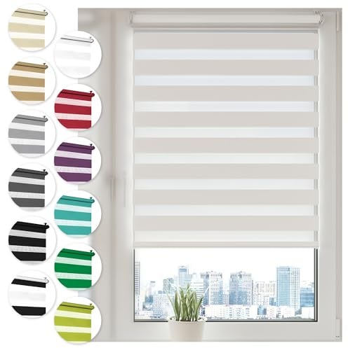 Doppelrollo Klemmfix ohne Bohren 60cm x 100cm Weiß Duo Rollo Klemmrollo Sonnenschutzrollo Fensterrollo für Fenster & Türen Zebrarollo Seitenzugrollo