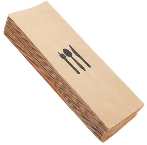 VINTORKY 100 Fundas Desechables Kraft para Utensilios Portacubiertos Resistente 100 Piezas para Fiestas Material Ecológico y Seguro