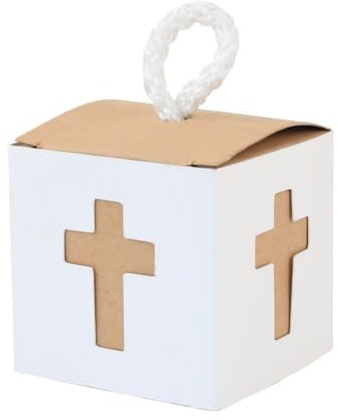 Whakano 50 Stück Gastgeschenke Box Quadratische Geschenkboxen für Süßigkeiten,Kraftpapier Schachteln Geschenkkartons Boxen,Schöne Favor Boxen für Tischdeko,Hochzeit Taufe Party Feier Dekoration,Kreuz