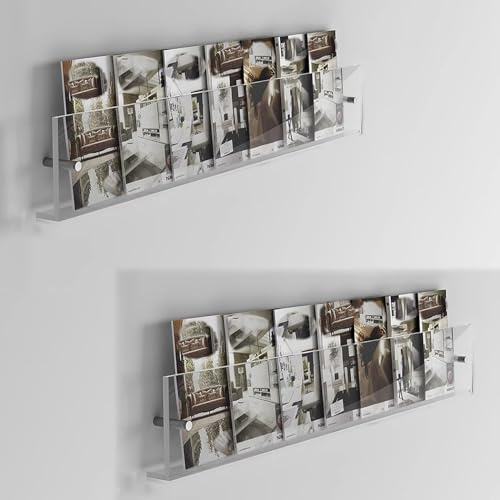 Lot de 2 porte-revues muraux transparents en acrylique pour le salon, la chambre d'enfant, la salle de bain