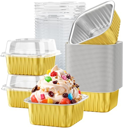 Mini Cake Pans with Lids, Aluminum Foil Cupcake Baking Cups, 5 oz 40 Pack