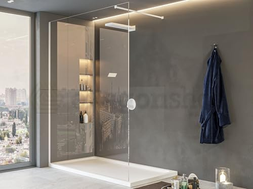 Exagonshop Walk in parete doccia fissa 140 cm vetro trasparente 8 mm H 200 cm bianco opaco