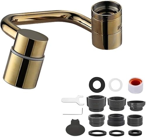 1440° Rotatable Faucet Aerator Extension, Universal U-Shaped Faucet Extender with 2 Water Modes, 360° Swivel Multifunctional Splash-Proof Tap Attachment for Kitchen and Bathroom Sinks (Gold)