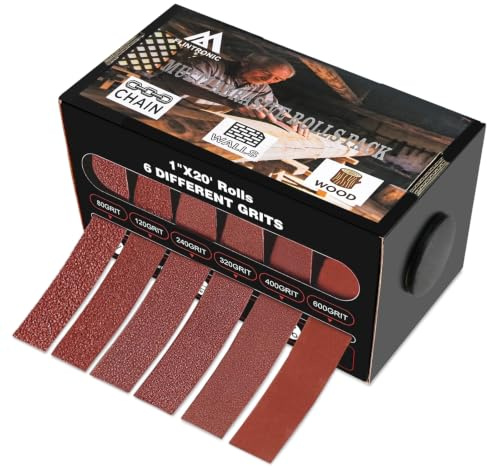 Flintronic Schleifpapier Set, 6 Rollen Schleifpapier Rolle, 25mm x 6 m Schleifleinen, 80/120/240/320/400/600 körnung Schmirgelleinen Rolle,Schmirgelpapier für Holz Möbel Dekoration Farbe Trockenbau