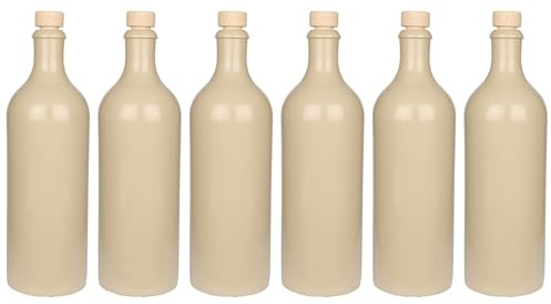 Flaschenland Set di 6 caraffe in terracotta da 750 ml, con manico in sughero, colore: beige