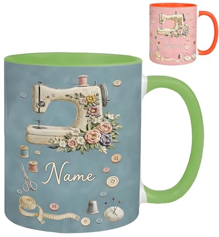 Générique Custom Name She Sews Love Into Every Stitch Floral Sewing Machine Design Mug for women, Customisable Sewing Design Mug, Name Personalised Sewing Lover mugs, For Mom Grandma